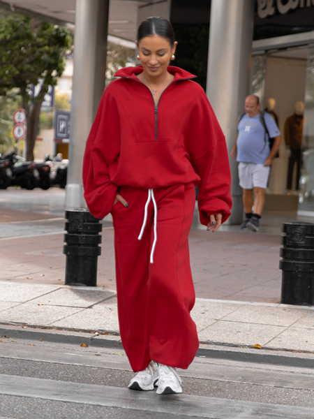 ZESTAW DRESOWY: Oversizowa BLUZA z dresu drapanego na stójce z zamkiem X477 + Oversizowe SPODNIE dresu drapanego z przeszyciem i ściągaczami X476