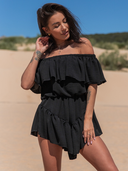 Zwiewna SUKIENKA z wszytymi spodenkami KOMBINEZON w stylu hiszpańskim czarny X108 k01