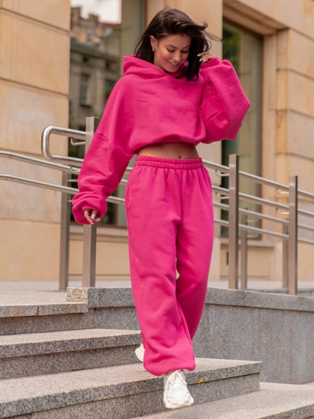 Dresowe bawełniane SPODNIE baggy różowe E643 k01