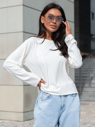 Wiscozowy luźny szeroki T-SHIRT z długim rękawem ecru X415