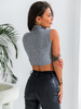 Krótki TOP bez rękawów z półgolfem z miękkiej sweterkowej dzianiny szary melanż D574 k01