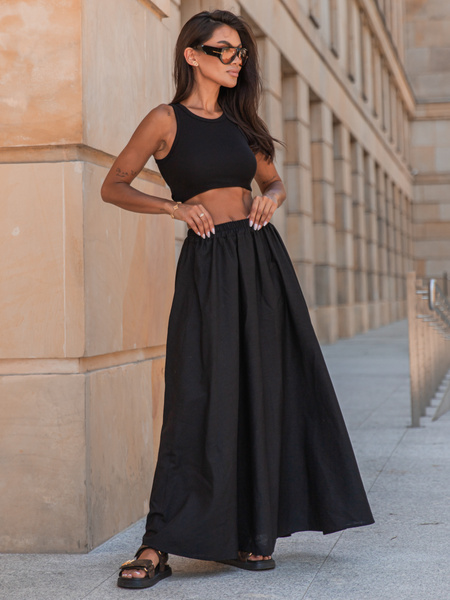 Lniana maxi SPÓDNICA czarna X252 k01