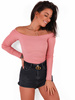 Bawełniana bluzka z prążka opuszczana na ramiona brudny róż d107 k01