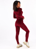 Komplet welurowy dres dopasowana bluzka z długim rękawem i legginsy bordowy C105 k01