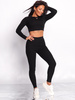 Bawełniany komplet top i legginsy z wysokim stanem z dzianiny prążkowanej czarny d013 k01