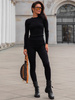Bawełniany dopasowany KOMPLET z dzianiny prążkowanej BLUZKA i LEGGINSY czarny D522 k01