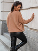 Luźny SWETER z dekoltem V camel S158 k01