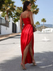 Zwiewny KOMPLET maxi spódnica z rozcięciami i top czerwony D238