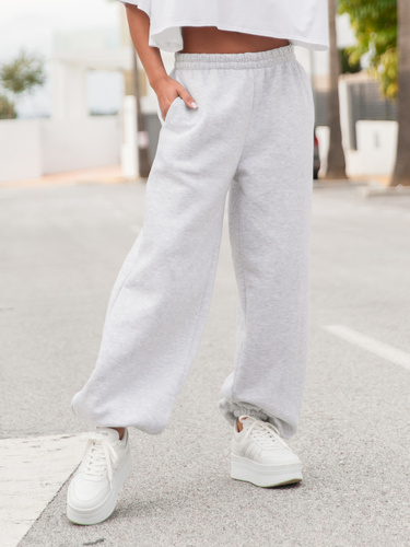 Dresowe bawełniane SPODNIE baggy szary melanż E643