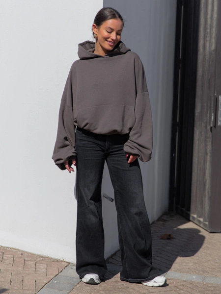 Viralowa Dresowa bawełniana BLUZA z kapturem oversize szeroka dark mokka E644