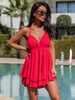 Mini SUKIENKA wiązana na szyję z odkrytymi plecami z przewiewnej tkaniny czerwona X129
