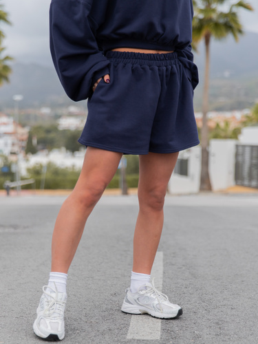 Bawełniane dresowe krótkie SPODENKI szorty baggy navy blue X52