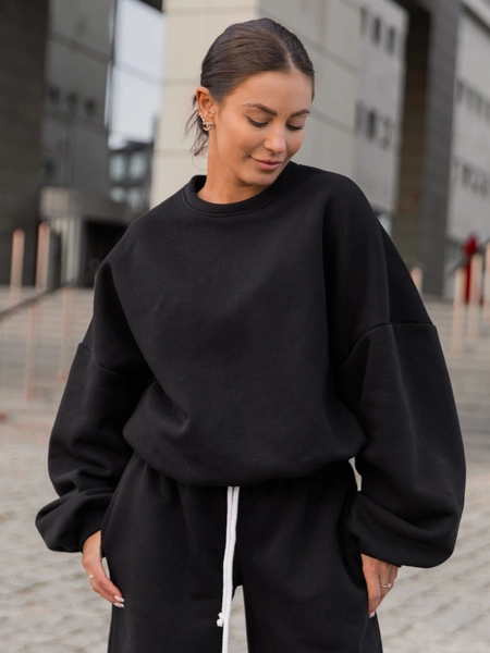 Dresowa bawełniana BLUZA oversize szeroka czarna X402