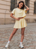Dresowy bawełniany KOMPLET krótki oversizowy t-shirt i krótkie spodenki butter yellow jasny żółty X133 k01
