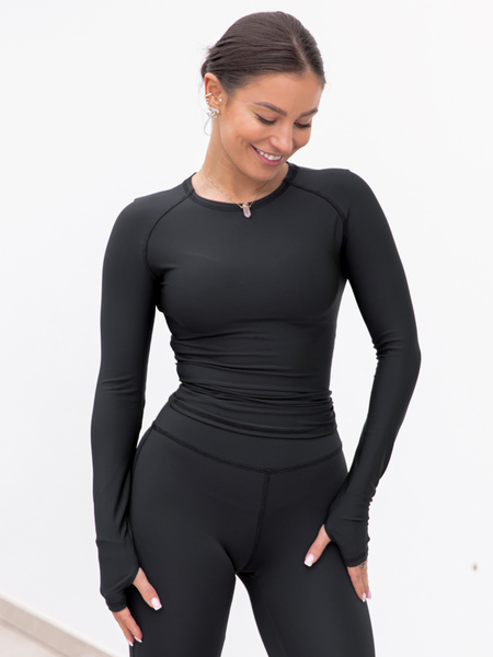 FITNESS / SIŁOWNIA / JOGA dopasowana BLUZKA z długim rękawem czarna F101
