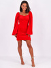   Welurowa sukienka z rozporkiem z boku czerwona B266 k01
