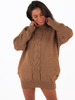 Sweter z golfem , tunika mini sukienka splot w warkocze camel k264