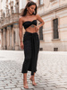 KOMPLET top opaska przeplatany na biuście i maxi spódnica z szarfą czarny E330 k01