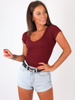 Bawełniana bluzka dekolt v z prążka bordowa b17 k01