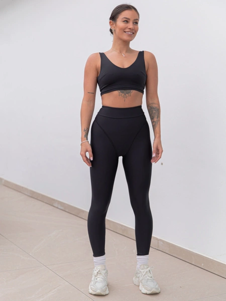 FITNESS / SIŁOWNIA / JOGA dopasowane SPODNIE legginsy z wysokim stanem z przeszyciami czarne F106