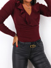 BAWEŁNIANA BLUZKA Z PRĄŻKA DEKOLT FALBANKA bordowa A260 k01
