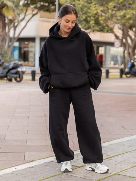 Dresowy ZESTAW: BLUZA z kapturem oversize z raglanowymi rękawami X509 + Bawełniane SPODNIE baggy ze ściągaczami i przeszyciami X510