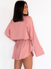 Bawełniana PIŻAMA komplet bluzka z długim rękawem i asymetryczne spodenki różowa P41 k01