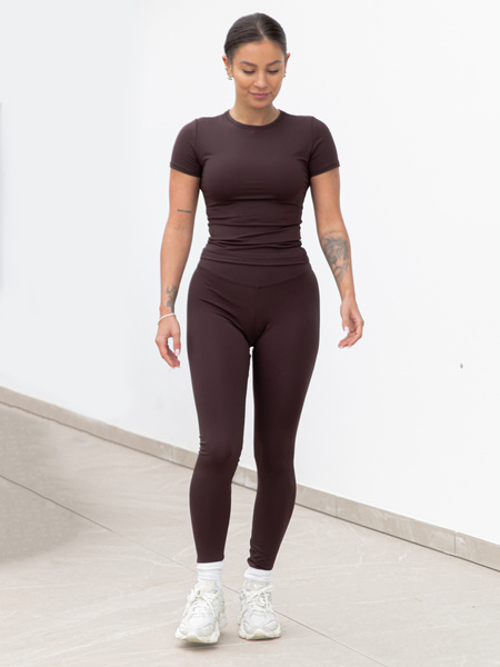 FITNESS / SIŁOWNIA / JOGA dopasowane SPODNIE legginsy z wysokim stanem czekoladowe F102