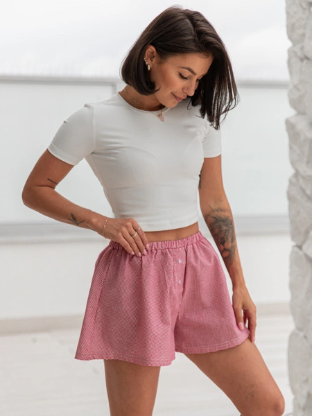 Bawełniane krótkie SPODENKI szorty w kratkę czerwone X210 k01