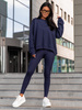 Bawełniany KOMPLET asymetryczna dresowa oversizowa bluza bez kaptura i spodnie legginsy z prążkowanej dzianiny navy blue X351 k01
