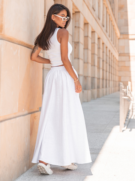 Lniana maxi SPÓDNICA biała X252 k01