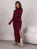 Swetrowa SUKIENKA maxi z rozporkiem bordowa E626 k01