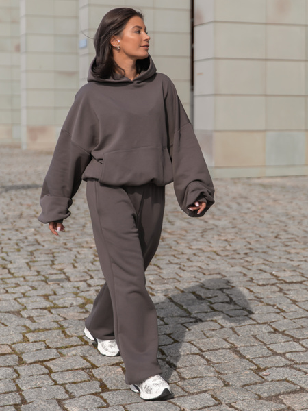 Viralowa Dresowa bawełniana BLUZA z kapturem oversize szeroka dark mokka E644