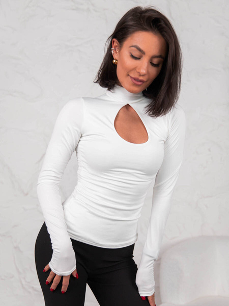 Dopasowana BLUZKA z półgolfem z łezką na biuście biała E617 k01
