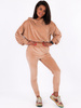 Welurowy dres komplet bluza z kapturem+spodnie beżowy C122 k01
