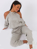 Dres swetrowy komplet bluza odkryte ramiona+spodnie beżowy b54 k01