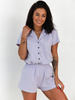 PIŻAMA komplet do spania luźna koszulka na guziki i spodenki liliowa P32 k01