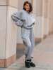 Swetrowy codzienny KOMPLET oversizowa bluza i szerokie spodnie ze ściągaczami szary melanż E540 k01