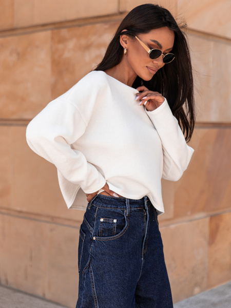 Luźny codzienny SWETER o klasycznym splocie ecru X302