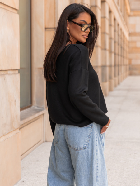 Luźny codzienny SWETER o klasycznym splocie czarny X302