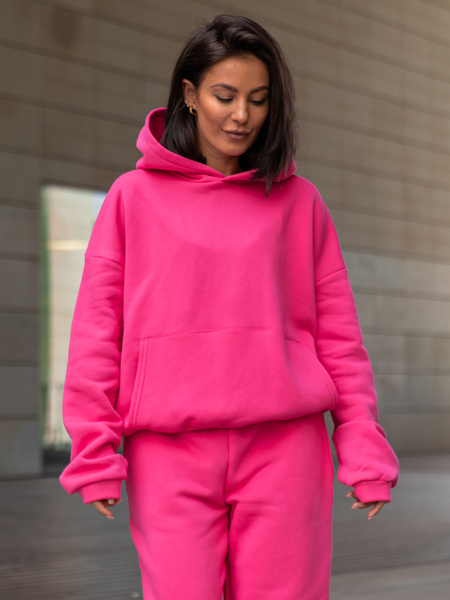 Dresowa bawełniana BLUZA z kapturem kangurka o klasycznym kroju różowa X350
