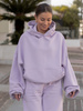 Viralowa Dresowa bawełniana BLUZA z kapturem oversize szeroka lawendowa E644