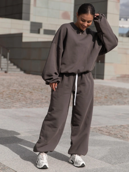 Dresowa bawełniana BLUZA oversize szeroka dark mokka X402