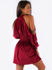 WELUROWA SUKIENKA GOŁE RAMIONA OVERSIZE bordowa B154 k01