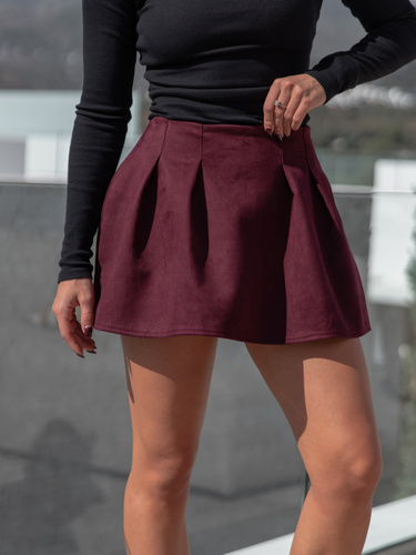 Zamszowa SPÓDNICA z wszytymi spodenkami bordowa X471 k01