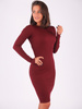 DOPASOWANA OŁÓWKOWA SUKIENKA Z PRĄŻKA bordowa B188