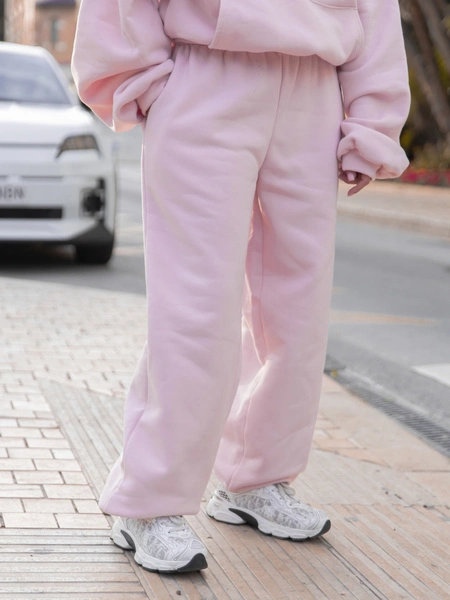 Dresowe bawełniane SPODNIE baggy baby pink E643