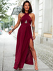 Maxi sukienka z dekoltem typu halter bordowa c306 k01
