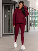 Bawełniany KOMPLET asymetryczna dresowa oversizowa bluza bez kaptura i spodnie legginsy z prążkowanej dzianiny bordowy X351 k01