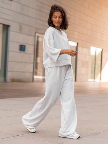 Dresowy bawełniany KOMPLET oversizowa bluzka i luźne spodnie z szerokimi nogawkami szary melanż X353 k01